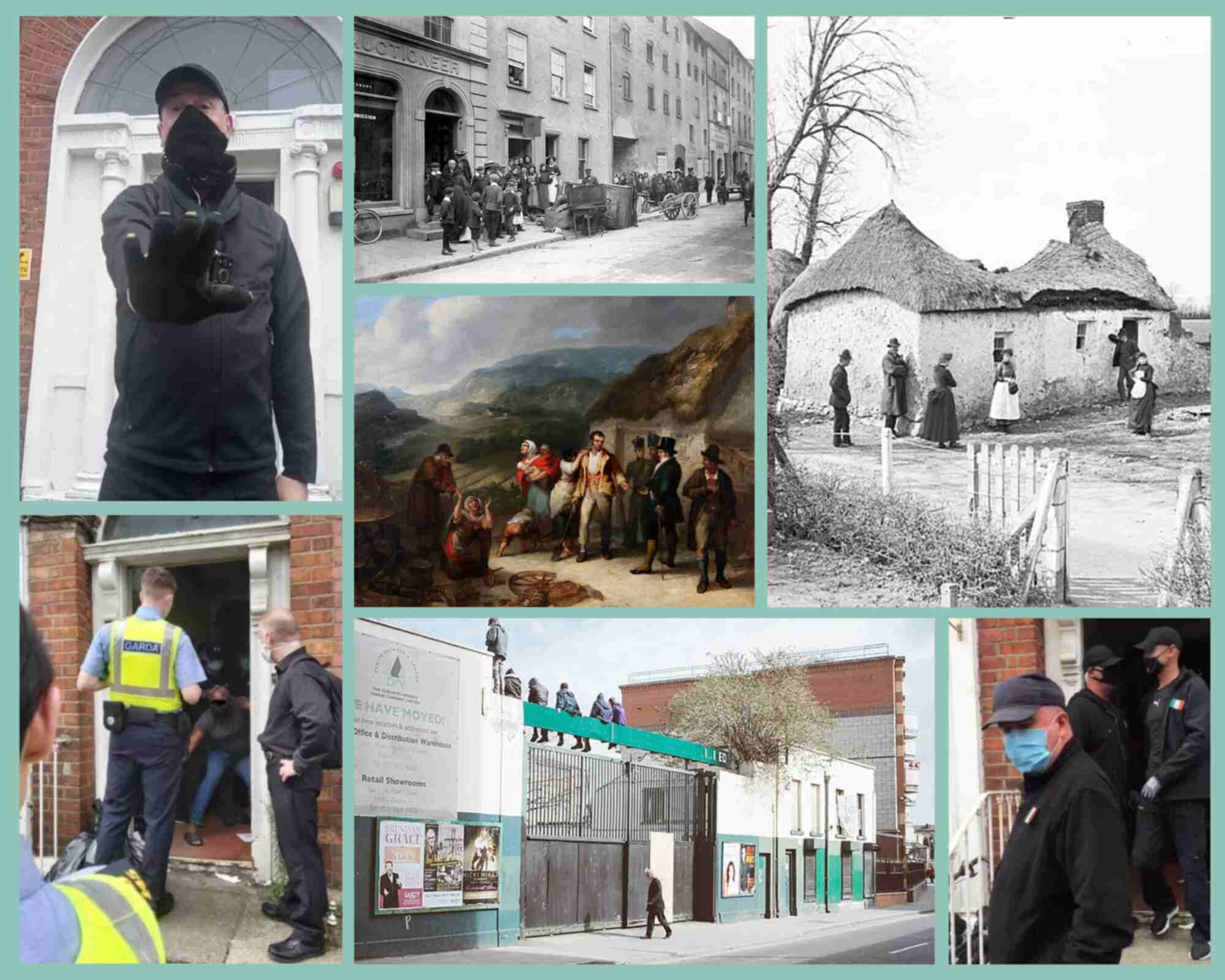 collage of photos and paintings of evictions in ireland